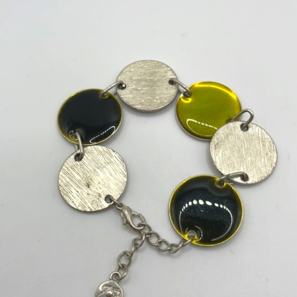 Ikita Signed Silver Tone and Enamel Disc Bracelet
